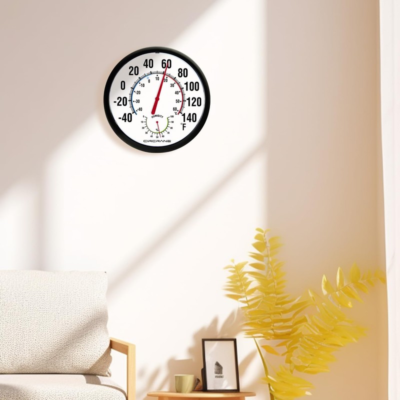 Circrane 13.25 Inch Round Thermometer with Hygrometer, Large Indoor Wall