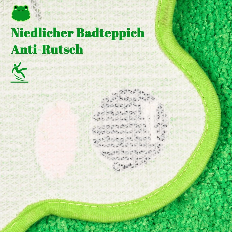 Yamepuia Frog Bathroom Rug, Bath Mat, Green, Cute, Non-Slip, Washable