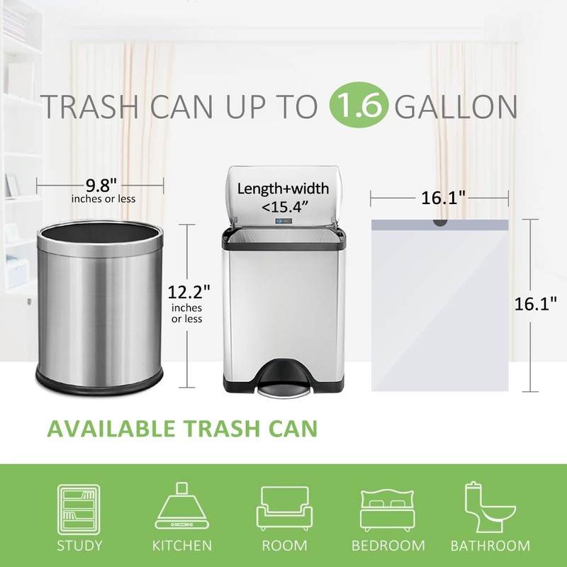 Teivio 1.6 Gallon 120 Counts Strong Drawstring Trash Bags Garbage