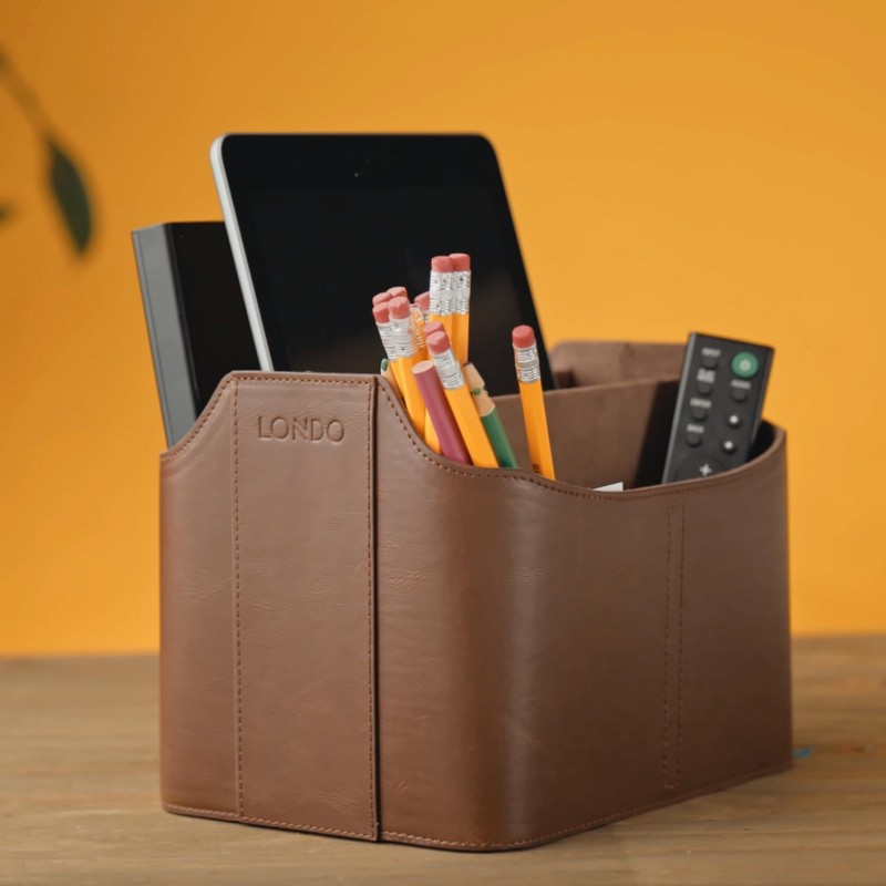 LONDO Leather Remote Control Organizer and Caddy with Tablet Slot