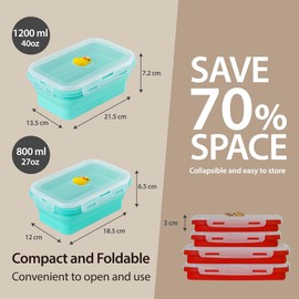 BONE Silicone Foldable Food Container, Collapsible Fresh Box with Clip-on Vent Plug Lid, Microwave & Dishwasher Safe Lunch Box for Meal Prep, Cute Cartoon Animal Airtight Storage (1200ml - Miao Cat)