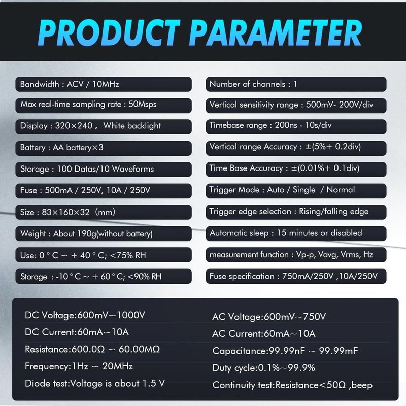 Auto Ranging Digital Multimeter TRMS 6000 with Battery Alligator Clips