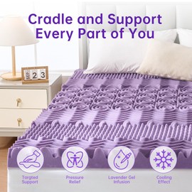 MUXHOMO 3.9 Inch 7-Zone Twin XL Mattress Topper, Egg Crate Memory Foam Mattress Topper Twin XL for Back Pain, Lavender Cooling Gel Infused Bed Pad, CertiPUR-US and Oeko-TEX Certification (79"×38")