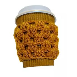 Coffee Cup Cosy, Hot Drink Sleeve, Hand Protection (Shell/ribbed pattern, Mustard yellow)