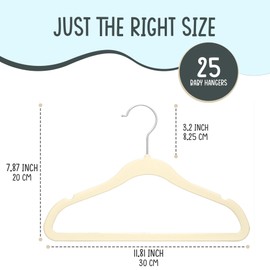 TechZoo 25 Premium Baby Velvet Hangers - 11.8 Inches Non-Slip & Ultra-Slim Baby Hangers for Space-Saving & Children Clothes - 360 Swivel Hook, Strong & Durable Infant & Toddler Clothes Hanger - Beige