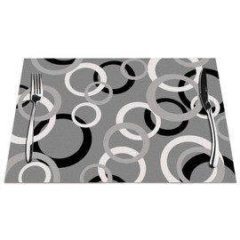Circle Placemats Set of 4, White Gray and Black Circle Placemats Heat Resistant for Dining Table Non-Slip 18x12 Inches
