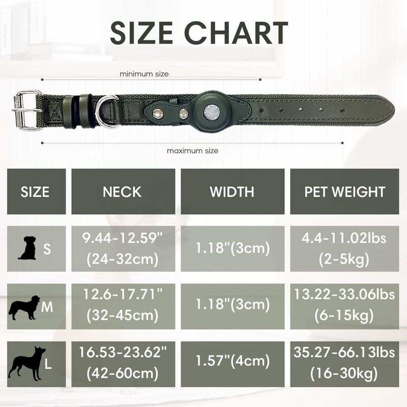 LiRui.R AirTag Dog Collar Soft Leather Webbing Dog Collar for
