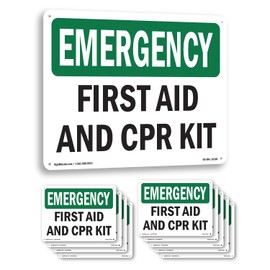 First Aid And CPR Kit OSHA Emergency Aluminum Sign 14 Inch x 10 Inch - 10 Pack