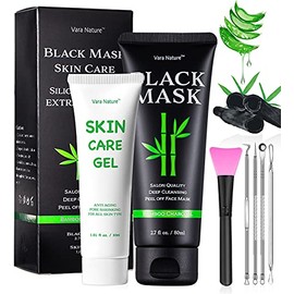 Vara Nature Blackhead Remover Mask 4-in-1 | Charcoal Peel Off Face Mask & Skin Care Gel & Extractor Tools & Silicone Brush | Deep Cleansing Peel Mask | Blackhead Mask Kit