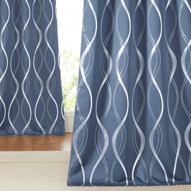 NICETOWN Blackout Curtains Panels for Bedroom - Microfiber Noise Reducing Thermal Insulated Wave Line Foil Print Design Drapes for Patio Sliding Glass Door (Stone Blue, 2 Panels, 52 x 72 Inch)