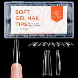 modelones XXL Long Coffin French Nail Tips, 504 PCS No C Curve Half Cover Clear Acrylic Fake Nails Tips Gel Pre-shaped 12 Sizes with Box