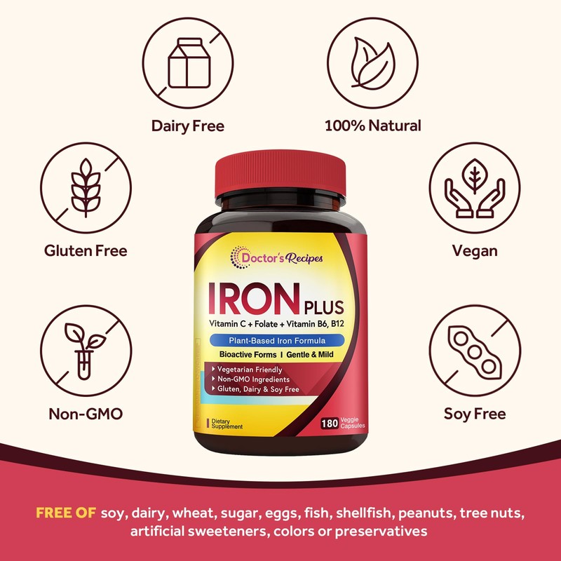 Doctor's Recipes Iron Supplement for Women Men - Gentle Iron