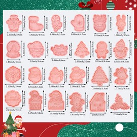 Christmas Cookie Cutters and Stamps, 24pcs 3D Pressable Christmas Cookie Cutter Set,Gingerbread Man, Christmas Tree, Snowman,Santa,Snowflake,for Kids Fondant Cookie Baking Birthday Party Supplies