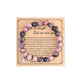 Get Well Soon Gifts Natural Stone Healing Relaxation Bracelets inspirational gifts for Women Men Teen Girls,8mm Chakra Crystal Amethyst Anti-Anxiety Crystal Stone Yoga Beads, Stress Relief Stretch Bracelets-E rose