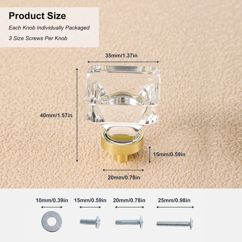 coolnews 8 Pack Crystal Glass Drawer Knobs Brushed Brass/Gold Cabinet