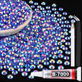 1500Pcs 6mm Resin Jelly Rhinestones with 1Pcs 10ml B7000 Jewelry Glue for Crafting, Dark Blue AB Flatback Gems, Bedazzling Crystal Bulk for DIY Crafts Clothing Tumblers Shoes Nail Art Fabric