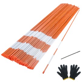 Sunnyglade 100 PCS 72 Inch Driveway Marker Set 1/4 Inch Dia Fiberglass Reflective Snow Stakes with Steel Drill Bit & Protection Gloves for Parking Lots, Walkways(100)