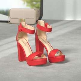 DREAM PAIRS Womens HI-LO High Heel Platform Pump Sandal Orinthia,Size 11,Red/Suede