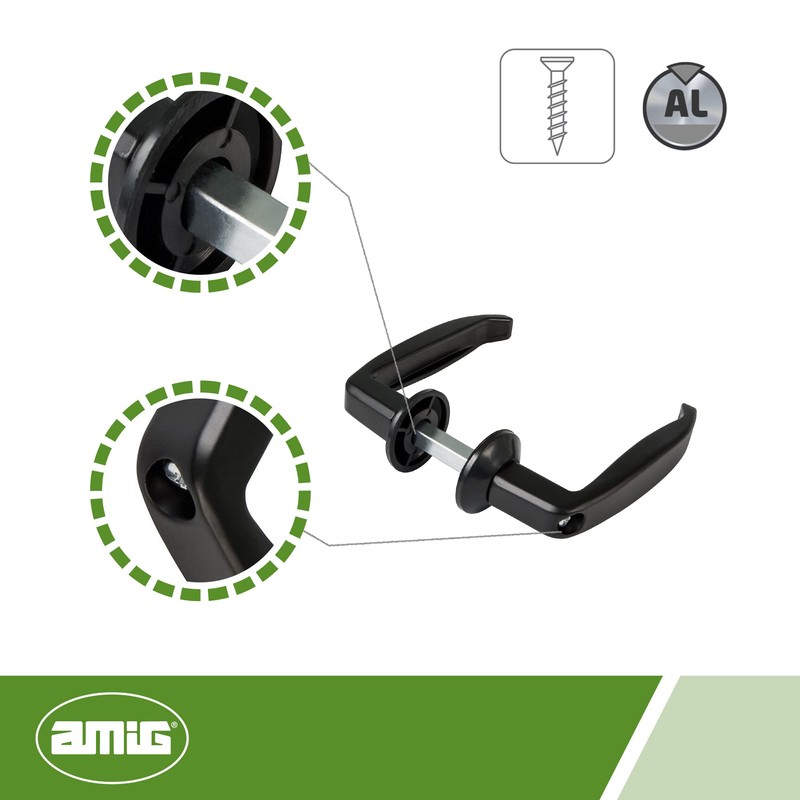 AMIG - Set of Black Aluminium Base Door Handles Without