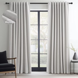 Topfinel 92 Inch Long Black Out Custom Drapery 2 Panels Neutral Blackout Curtains, Grey Beige Sun Blocking Tab Top Curtains Room Divider, Internet Famous Textured Linen Curtains 52" X 92", Bay Window