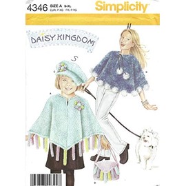 Simplicity Daisy Kingdom Pattern 4346 Girls Size S-XL Girls Fleece Poncho, Hat and Purse in 3 Sizes S-L