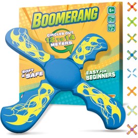 ANCORY Boomerang for Kids, 12m Range - Flying Boomerang Toy - Water Floating Easy-to-Throw Outdoor Toys, Blue