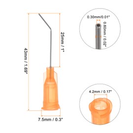sourcing map Pack of 12 Blunt Pointed Dosing Needles 23 Gauge 45° Curved Dosing Tips 1 Inch End Angled Dispenser Needle with Luer Elbow Blunt Needle for Oil or Glue Applicator (Orange)