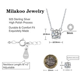 MILAKOO April Birthstone Necklace White Crystal Pendant Charms Choker for Women S925 Sterling Silver