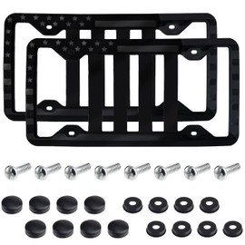 2 PCS Silicone License Plate Frame, Black American Flag License Plate Frame, Rubber Licence Plate Holder, 3D Stars and Stripes USA Flag Front Rear License Plate Covers Frames for Car, Truck and SUV