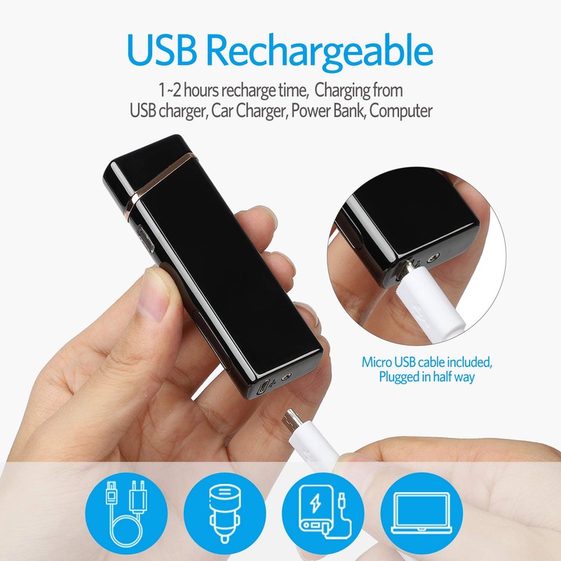 Lighter, Electric Arc Lighter USB Rechargeable Windproof Flameless Lighter Plasma
