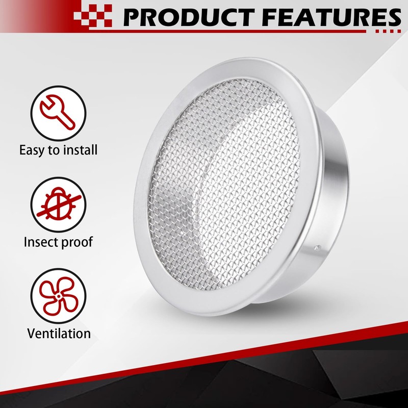 Verplexter 2-Inch Round Open Screen Vent, Mill Finish, 6 Pack
