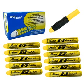 Genuine Markal 12-Pack Paintstik B Paint Markers - Permanent, Waterproof, UV Resistant for Metal, Wood, Tires - Made in USA - For Oily, Icy, Wet, Dry & Cold Surfaces w/Bonus Magnetic Grip (Yellow)