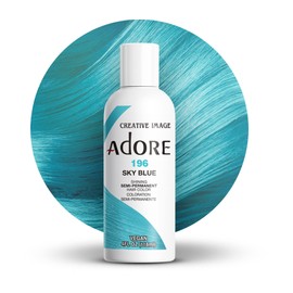 Adore Semi Permanent Hair Color (196 Sky Blue) | Vegan & Cruelty-Free Blue Hair Dye | No Ammonia, No Peroxide, No Alcohol | 4 Fl Oz (Pack of 1)