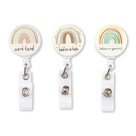 Jagowa 3PCS Retractable Badge Reel Clips Badge Holders Rainbow Clips for ID Cards and Badge Holders
