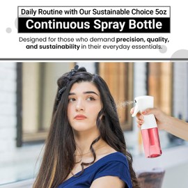 Continuous Mist Spray Bottle – Ultra Fine Mist for Hair Styling, Salon Use, and Versatile Applications – Ideal for Plants, Cleaning, and Travel – 5 oz Pink Octagon Shape Empty Bottle