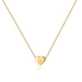 PAVOI 14K Yellow Gold Plated Mini Dainty Heart Initial Necklace | Slider Adjustable Necklace - 18" | Letter Necklaces for Women | Q Initial
