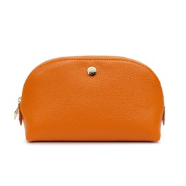Cosmetic Pouch, Genuine Leather, Made in Japan, Women's, Brand, Large Capacity, Shrink Leather, Grand Claire (Orange)