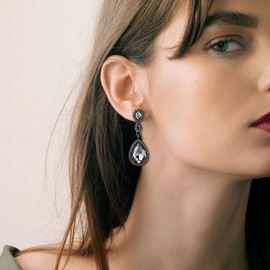 EVER FAITH Women's Austrian Crystal Infinity 8-Shaped Waterdrop Costume Prom Dangle Earrings Grey Black-Tone