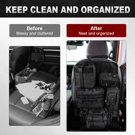 JDMON Universal Tactical Seat Back Organizer Hanger Molle Panel with 5 Detachable Multifunctional Storage Molle Pouch Suitable for Most Vehicel Replacement for Chevy GMC Ford Jeep SUV Car Vans(Black)