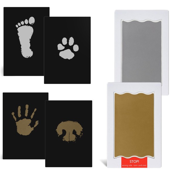 Nabance Paw Print Set Dog, Footprint Baby 2 Pieces Gold