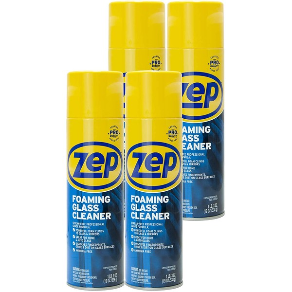 Zep Foaming Glass Cleaner 19 Ounce ZUFGC19 (case of 4) Clings to Dirt, Trusted by Pros