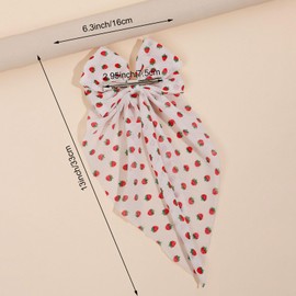 Hair Bows Clips for Women, Strawberry and Heart Pattern, Large Ribbon Barrettes, 2 Pack, White and Pink