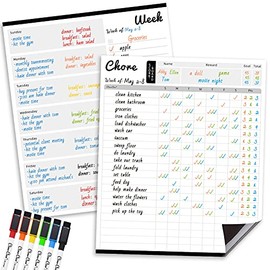 Magnetic Dry Erase Reward Chore Chart - 10"x12" Weekly Planner for Fridge - 6 Extra Fine Point Markers Included - Combo Set Shipped Flat