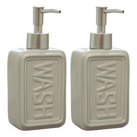 Embossed WASH Soap Dispenser 300ml Ceramic Lotion Bathroom Kitchen Accessories (2, Grey)