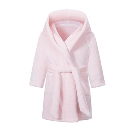 NautySaurs Boys Bathrobe Girls Unisex Children's Bathrobe Soft Flannel Fleece Robe for Children 1-12 Years, Clear Pink