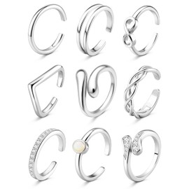 FANCH 9 Pieces Toe Rings for Women, Adjustable Open Toe Rings, Hypoallergenic, 14K Gold Filled Cubic Zirconia, Tear Opal, Celtic Band, Infinit Toe Rings, Thumb, Ankle Rings, Summer, Beach, Foot