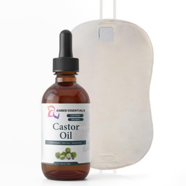 AMBER ESSENTIALS Castor Oil Pack Kit with Waist Wrap, Neck Pad, 100ml Castor Oil Bottle, Sherpa Cotton Pads for Liver Detox (Khakee)