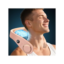 Cooling Neck Fan,Personal Neck Air Conditioner with Metal Cooling Plate,Mini Cordless Noiseless Round Headband Fans that Blow Cold Air,Ergonomic Fanless Cool Fan Necklace Portable Ac for Travel Pink