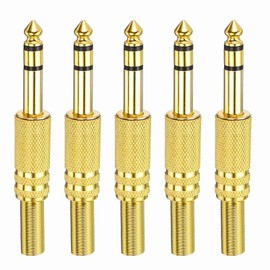 sourcing map 5 Pcs 1/4" Audio TS Plug, 6.35mm Mono Male Plug Cable Connector, TS Male Audio Cable Adapter for Speaker, Microphone, Guitar, 3.11"