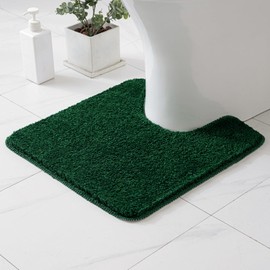 MIULEE Absorbent WC Toilet Rug Non Slip U Shape Bath Mat with High Hydroscopicity Rugs Super Soft Cozy and Shaggy Microfiber Rug Carpet for Bathroom 50x50 cm Deep Green
